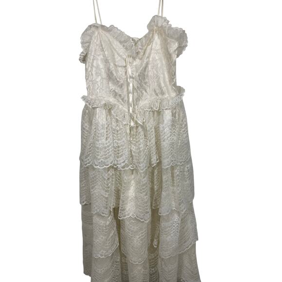 Vintage 80's JC Penny Wedding Midi Strapless Lace Boho Coquette Fairy Dress - Picture 2 of 9